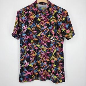 Surf Society Flamingo Geometric Short Sleeve Shirt Size L.